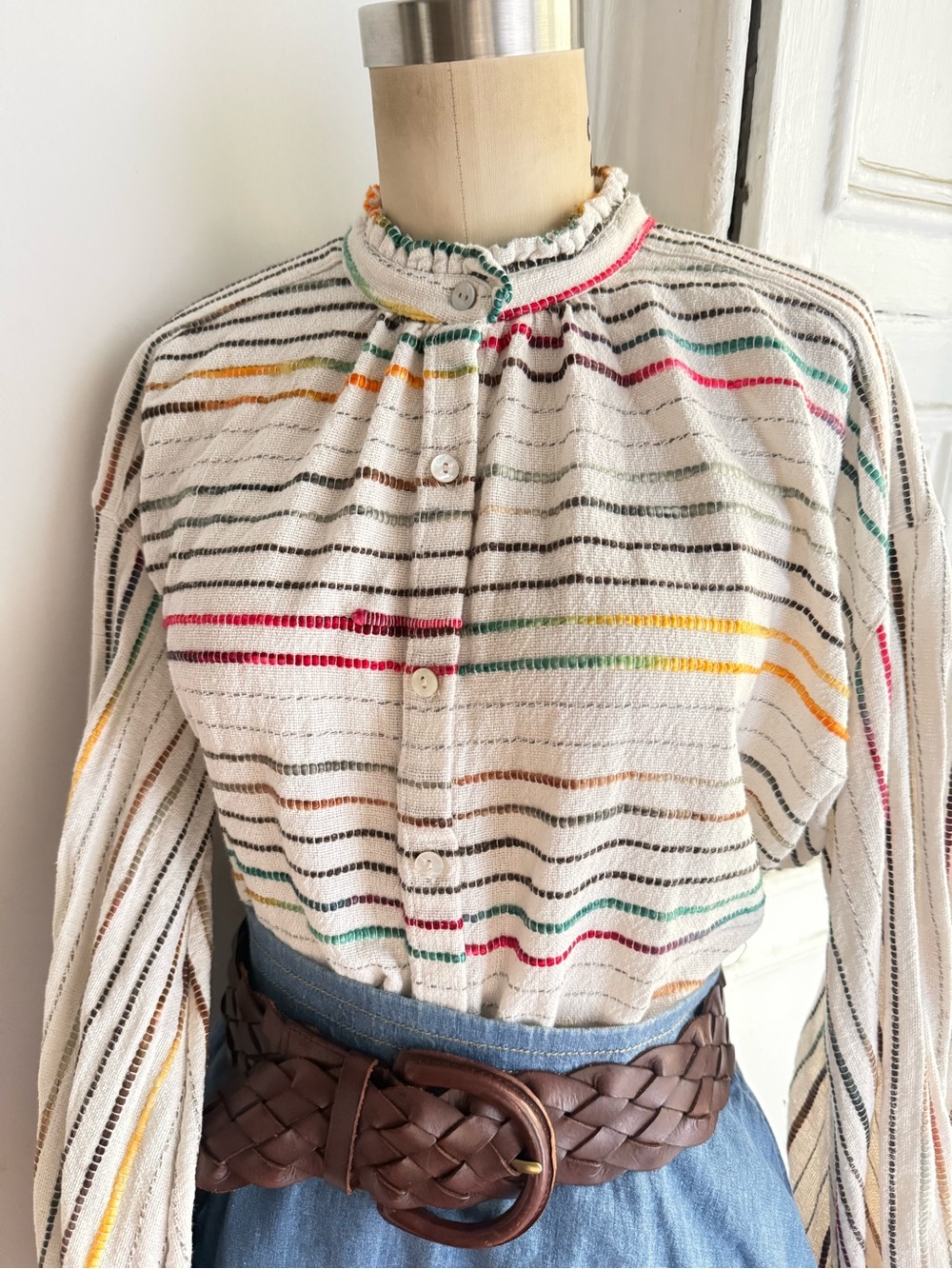 Alix of Bohemia Dolly Chroma Weave Ruffle Collar Shirt Multicolor Striped